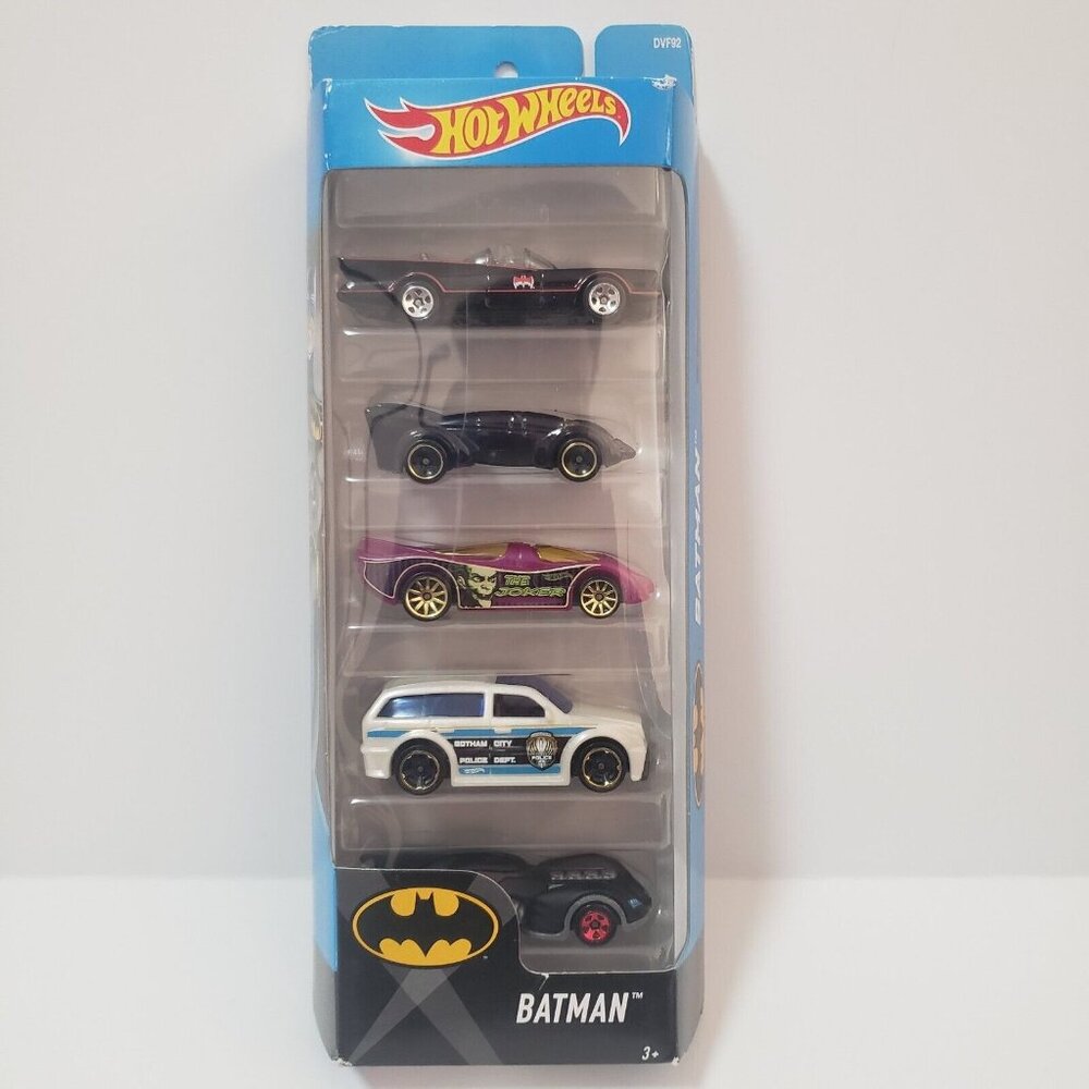Hot Wheels Batman 5 Pack 2016 Classic Batmobile Joker Car Box Damage DVF92